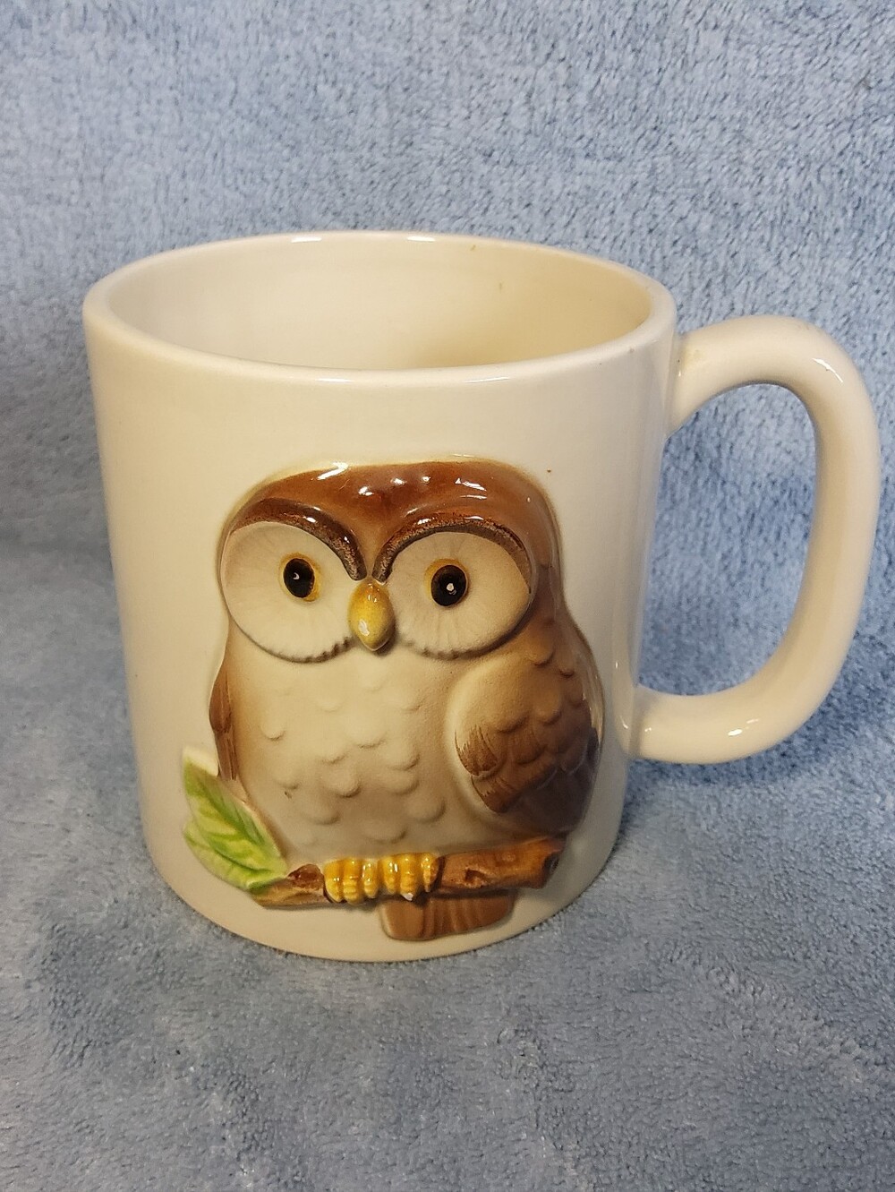 Vintage 1981 Otagiri Owl Coffee Mug 3D Embossed Relief Ceramic Tea Cup Retro